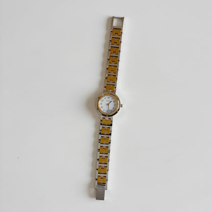 Hermes 1990s Clipper Round Dial Two Tone Watch