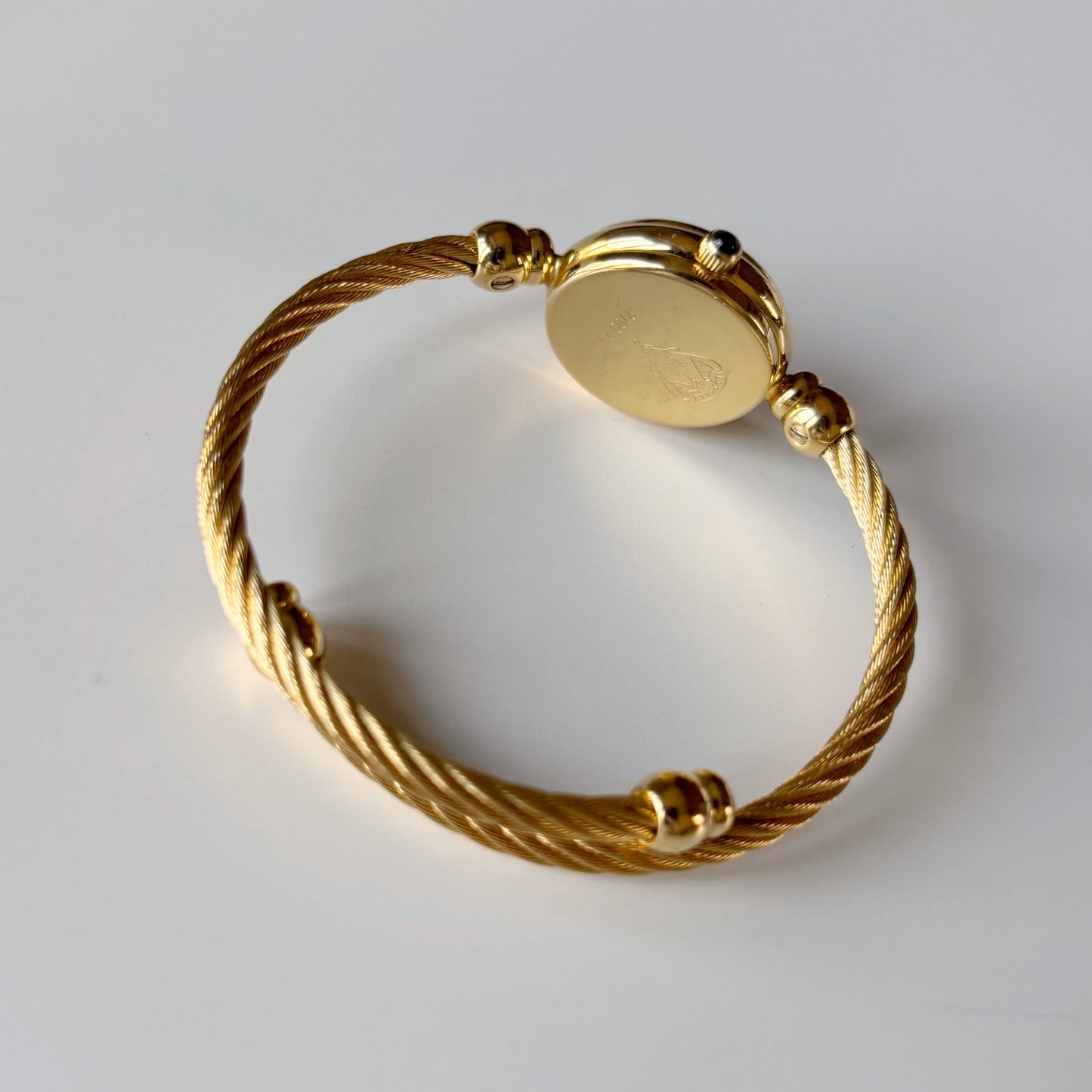 Gucci 1990s Black Dial Gold Plated Cable Bangle Watch