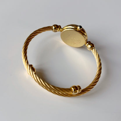 Gucci 1990s Black Dial Gold Plated Cable Bangle Watch