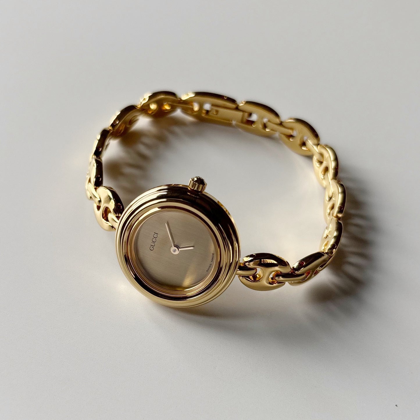 Gucci 1990s Interchangeable Bezel Gold Plated Rice Chain Watch with 6 bezels, case (170mm)