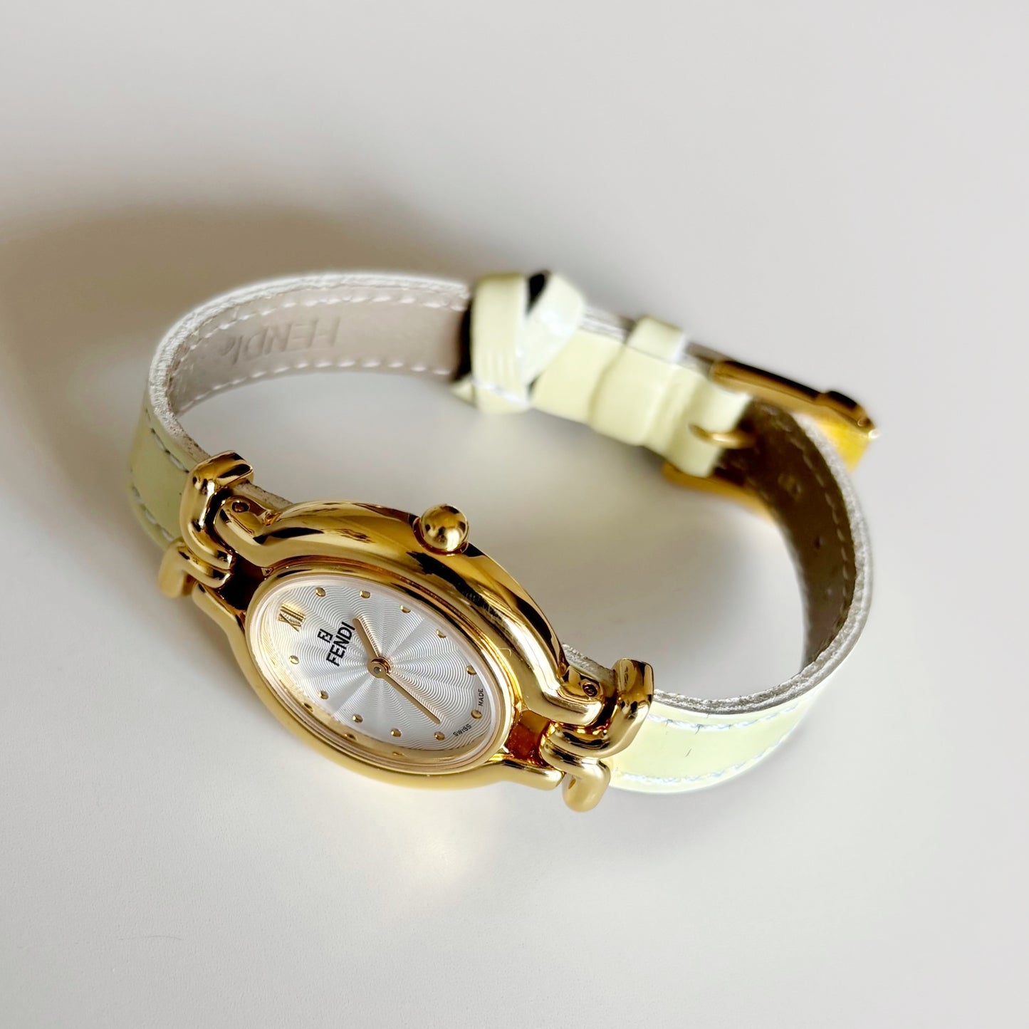 Fendi 1990s Interchangeable Strap Gold Plated Watch with 9 straps, case