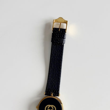 Gucci 1990s Black Dial Gold Plated Watch (Large)