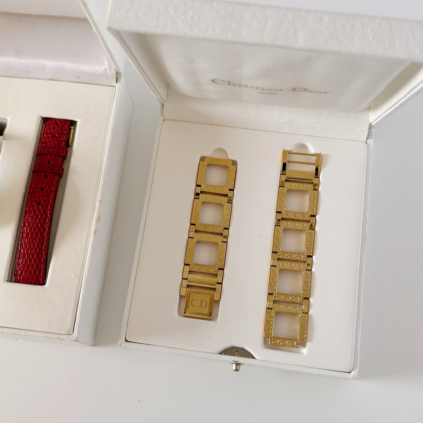 Dior 1990s Interchangeable Strap Gold Plated Watch with 4 straps, case