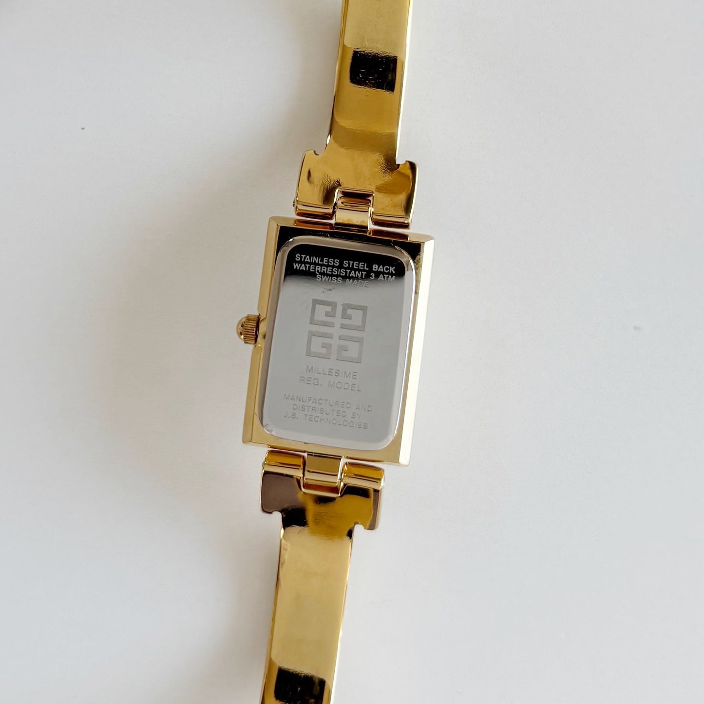 Givenchy 1990s Rectangular Dial Gold Plated Bangle Watch