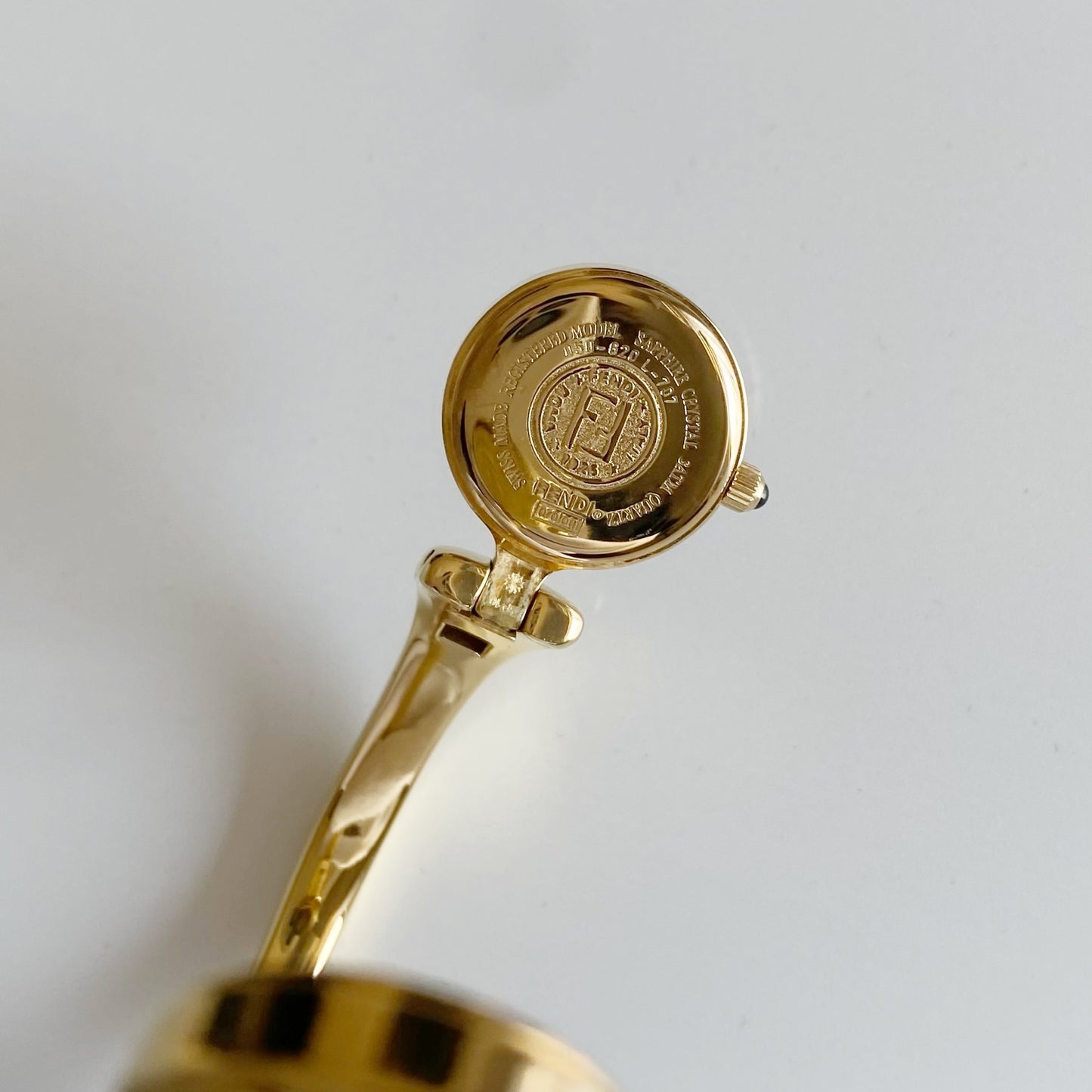 Fendi 1990s Seashell Dial Two Time Zone Gold Plated Bangle Watch