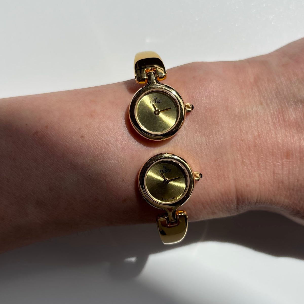 Fendi 1990s Double Face Gold-Plated Bangle Watch