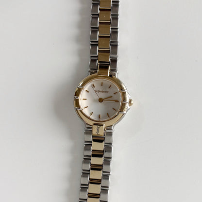 Yves Saint Laurent 1990s Round Dial Two Tone Watch