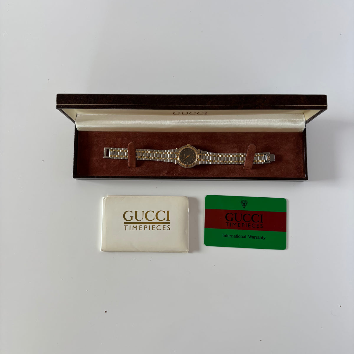 Gucci 1980s Date Round Dial Two Tone Gold Plated Watch