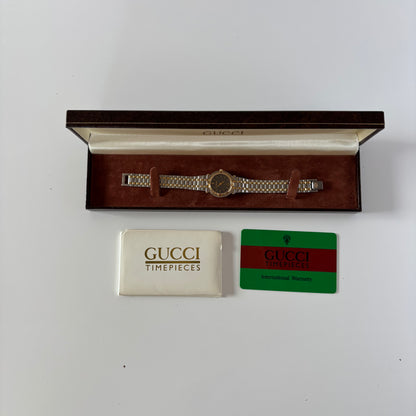 Gucci 1980s Date Round Dial Two Tone Gold Plated Watch