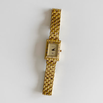 Gucci 1990s Gold Plated Rectangular Dial Watch