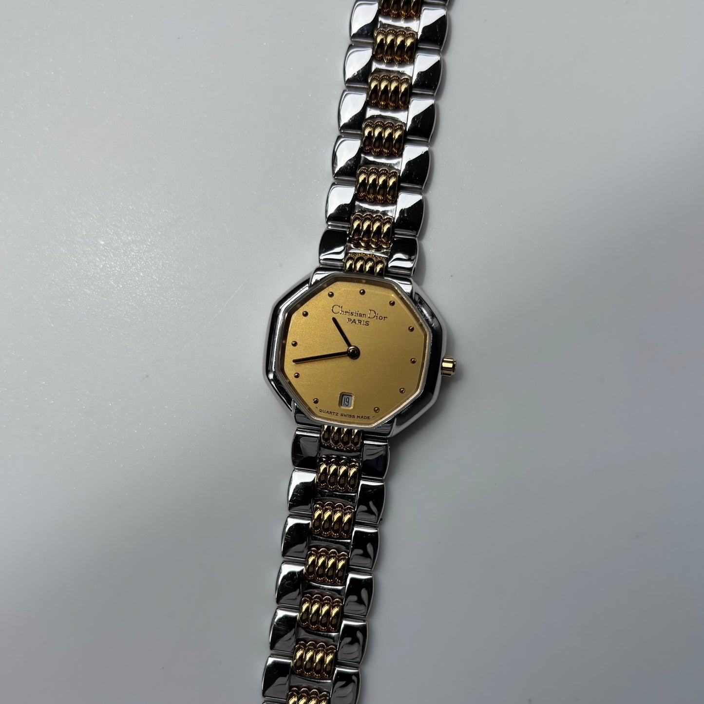 Dior 1990s Octagon Two Tone Gold Plated Watch