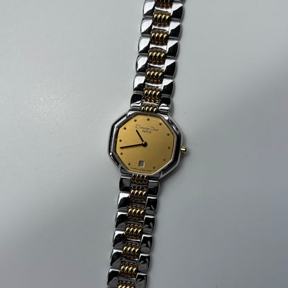 Dior 1990s Octagon Two Tone Gold Plated Watch