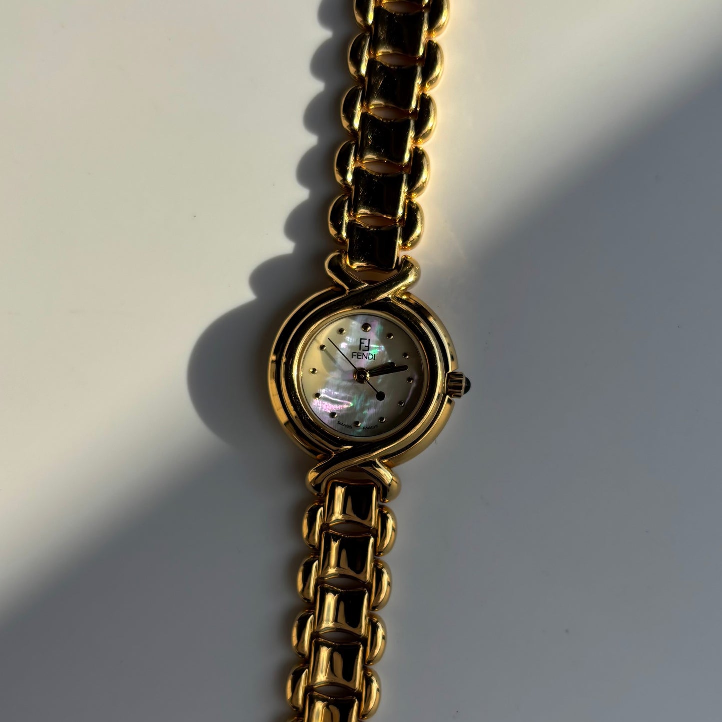 Fendi 1990s Seashell Dial Gold Plated Watch