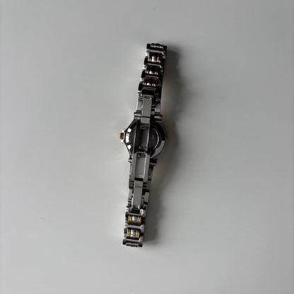 Gucci 1990s Date Black Round Dial Two-Tone Gold-Plated Watch
