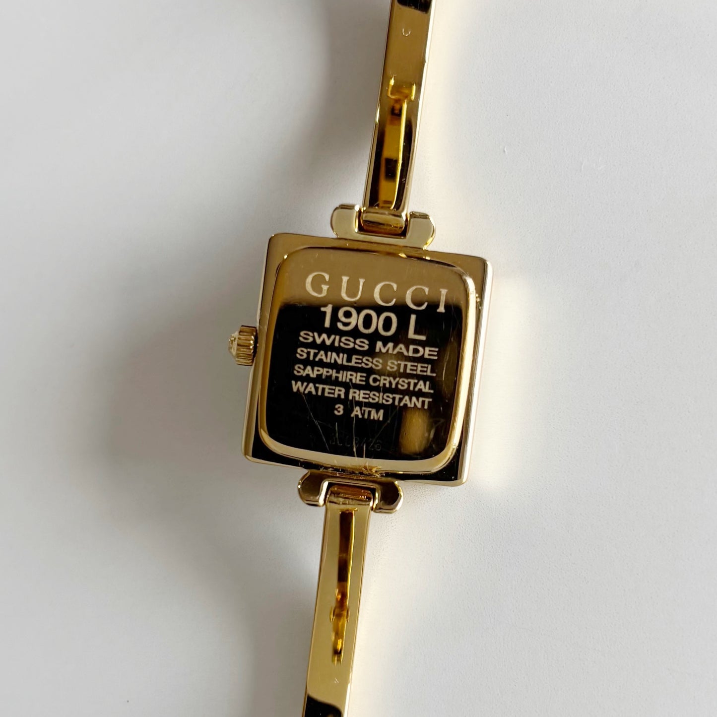 Gucci 1990s Square Dial Gold Plated Bangle Watch