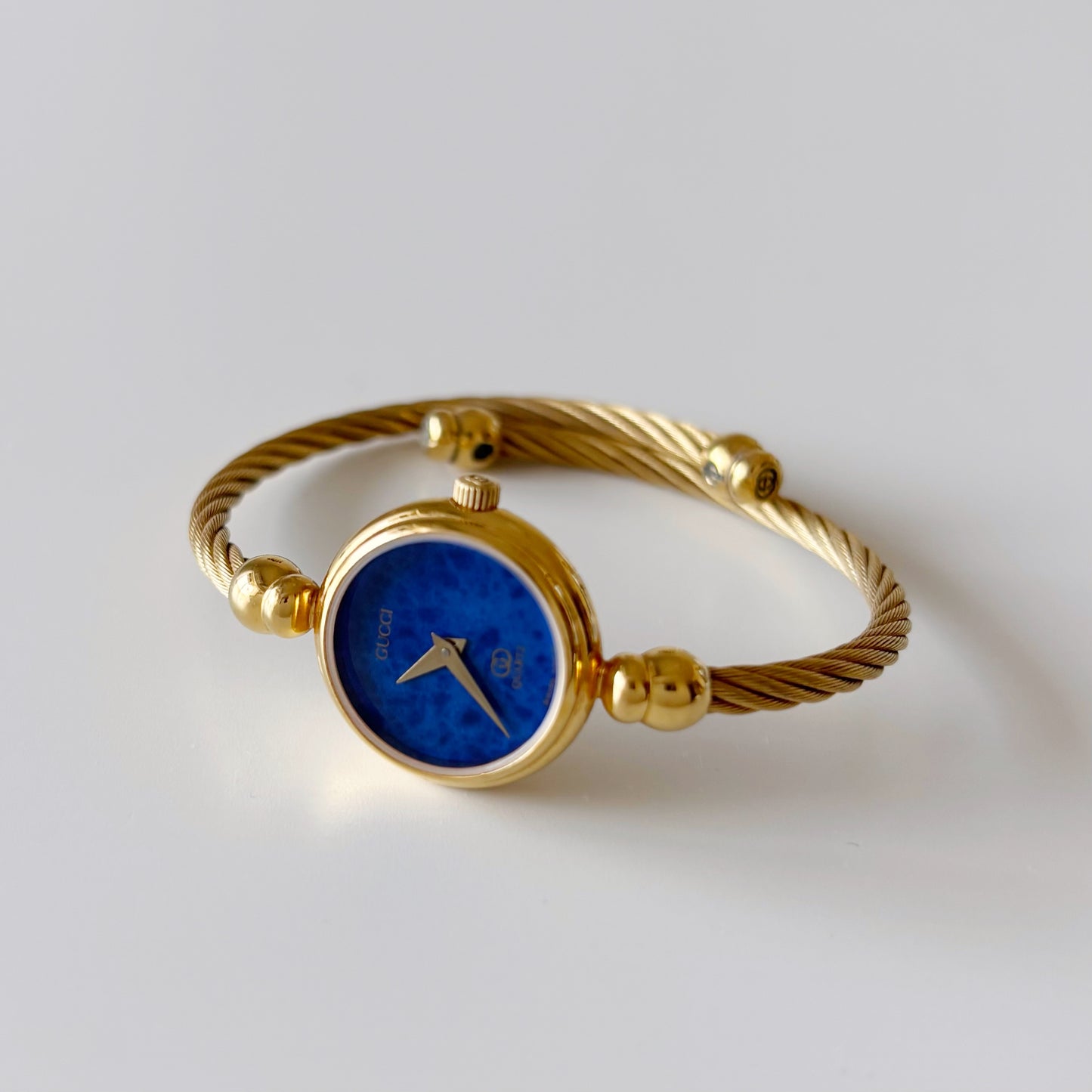 Gucci 1990s Blue Dial Gold Plated Bangle Watch