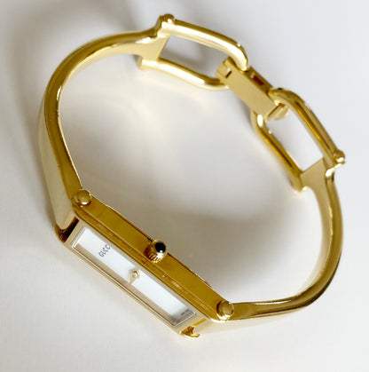 Gucci 1990s Seashell Dial Gold Plated Bangle Watch