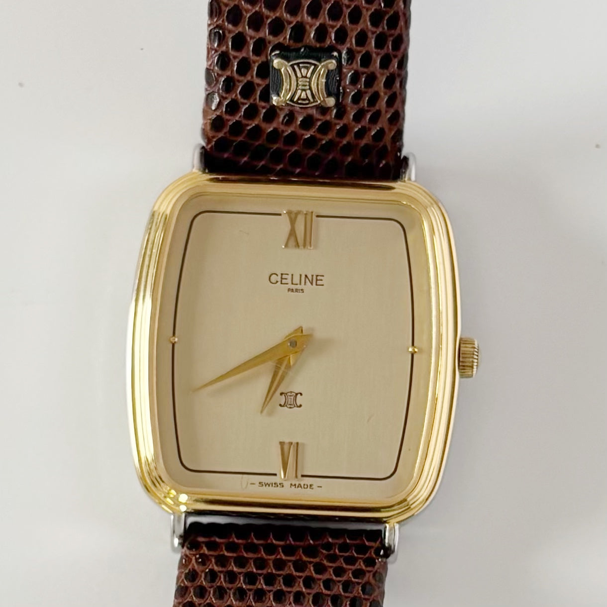Celine 1980s Rectangular Dial Two Tone Watch (Large)