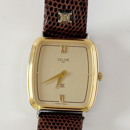 Celine 1980s Rectangular Dial Two Tone Watch (Large)