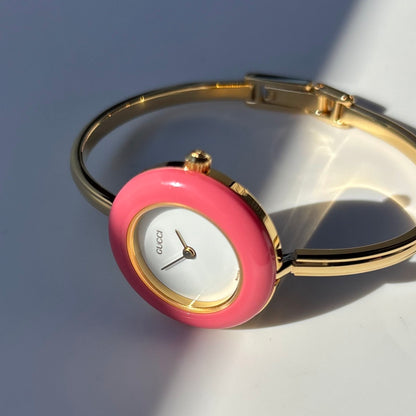 Gucci 1990s Interchangeable Bezel Gold Plated Bangle Watch with 12 bezels, case
