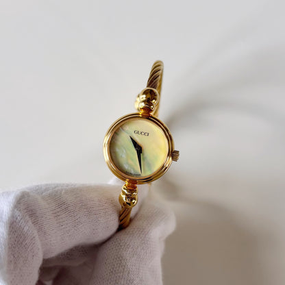 Gucci 1990s Seashell Dial Gold Plated Cable Bangle Watch