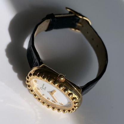 Dior 1990s Baignoire Gold Plated Leather Watch