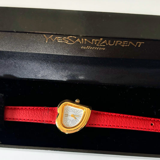 Yves Saint Laurent 1990s Mini Heart Shaped Leather Strap Watch