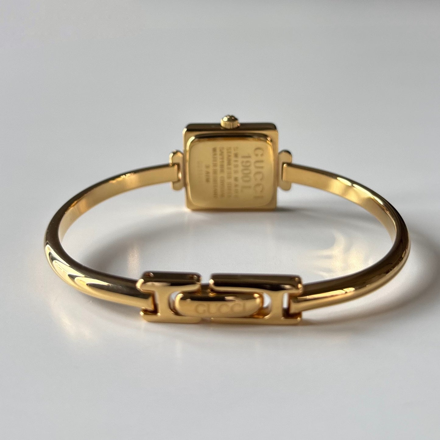 Gucci 1990s Square Dial Gold Plated Bangle Watch