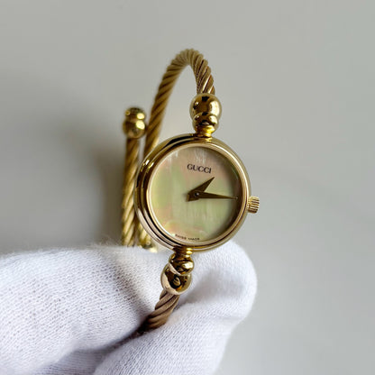 Gucci 1990s Seashell Dial Gold Plated Cable Bangle Watch