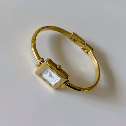 Gucci 1990s Gold Stainless steel Square Bangle Watch