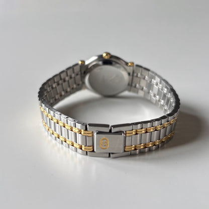 Gucci 1990s Round Dial Two Tone Gold Plated Watch