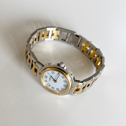 Hermes 1990s Clipper Date Round Dial Two Tone Watch