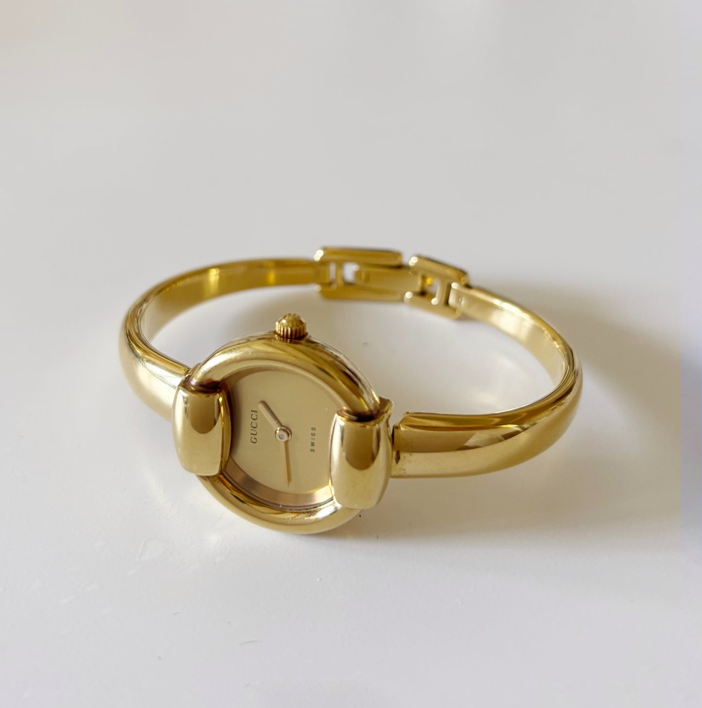 Gucci 1990s Gold Dial Gold Plated Bangle Watch