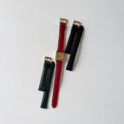 Dior 1990s Square Dial Interchangeable strap Gold Plated Watch with 3 straps, case