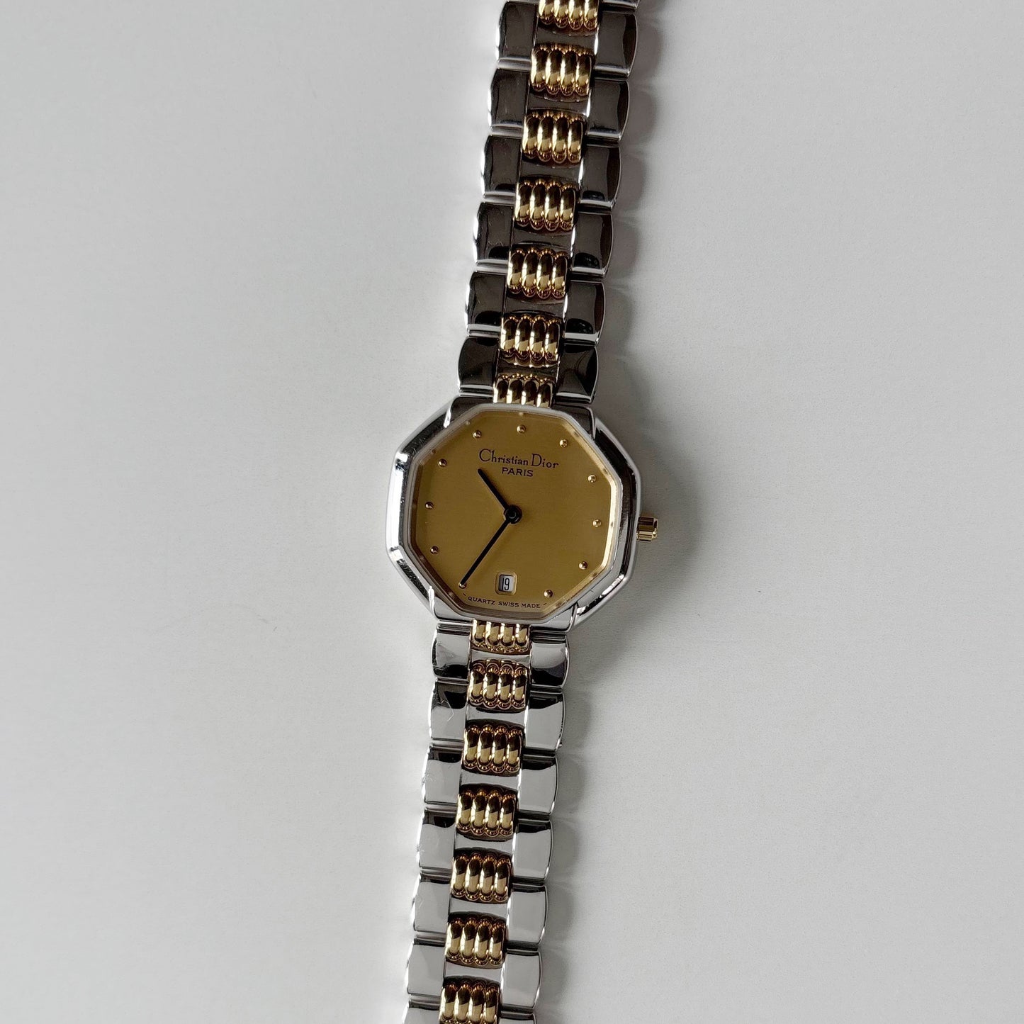 Dior 1990s Octagon Two Tone Gold Plated Watch