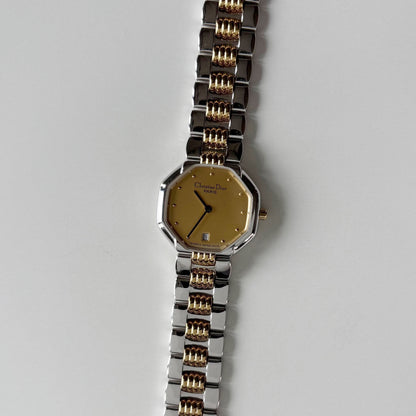 Dior 1990s Octagon Two Tone Gold Plated Watch