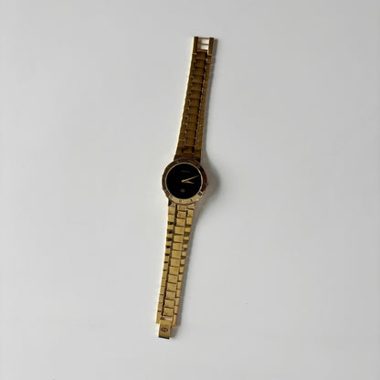 Gucci 1980s Black Round Dial Gold Plated Watch (Large)