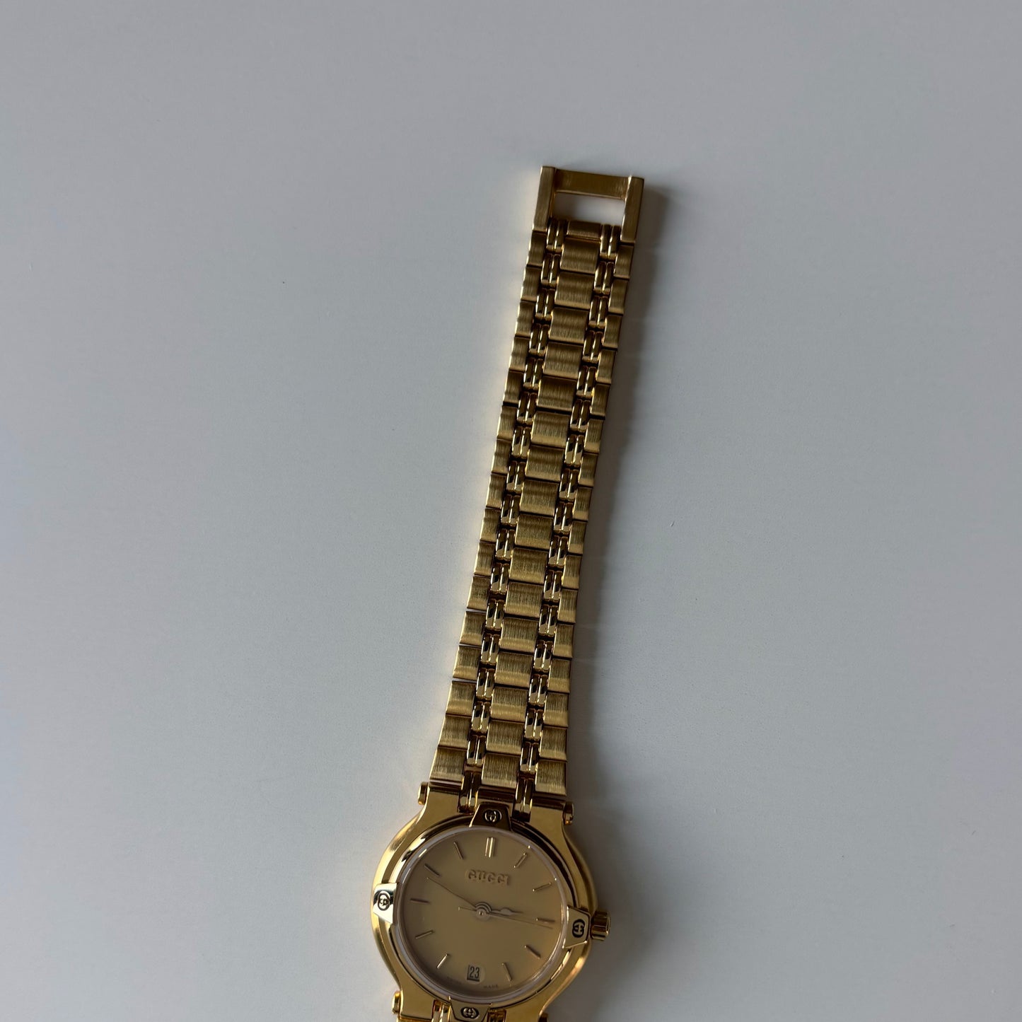 Gucci 1990s Date Round Dial Gold Plated Watch