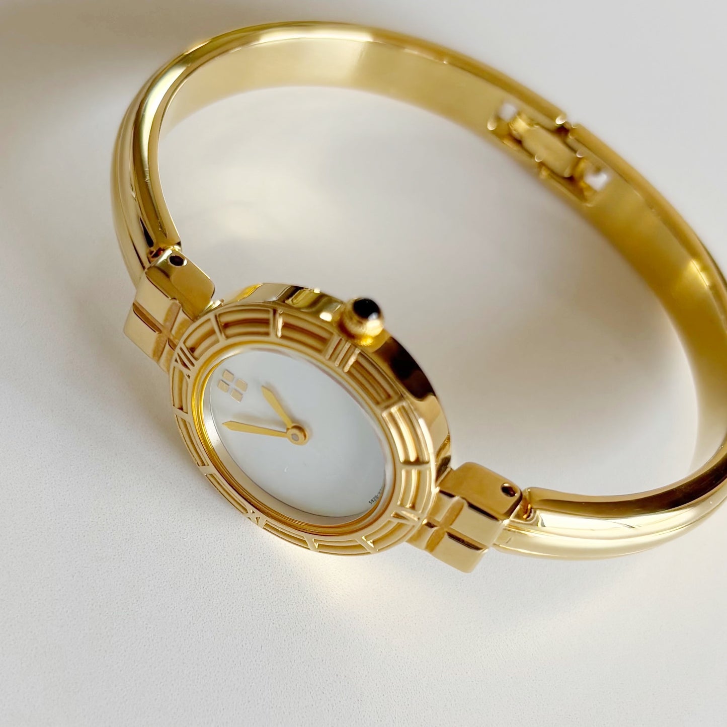 Yves Saint Laurent 1990s Seashell Dial Gold Plated Bangle Watch (Small)