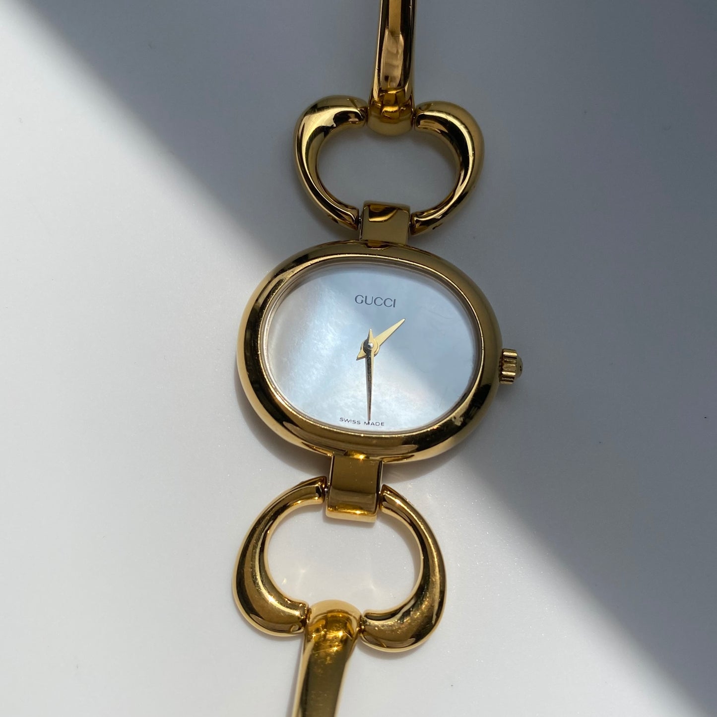 Gucci 1990s Seashell Dial Gold Plated Bangle Watch