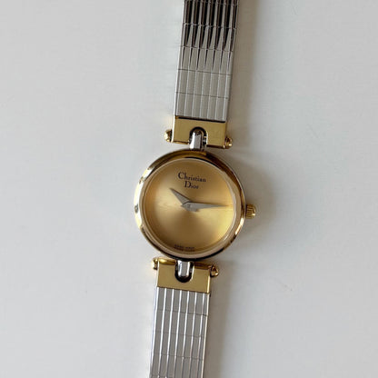 Dior 1990s Round Dial Gold Plated Two Tone Watch