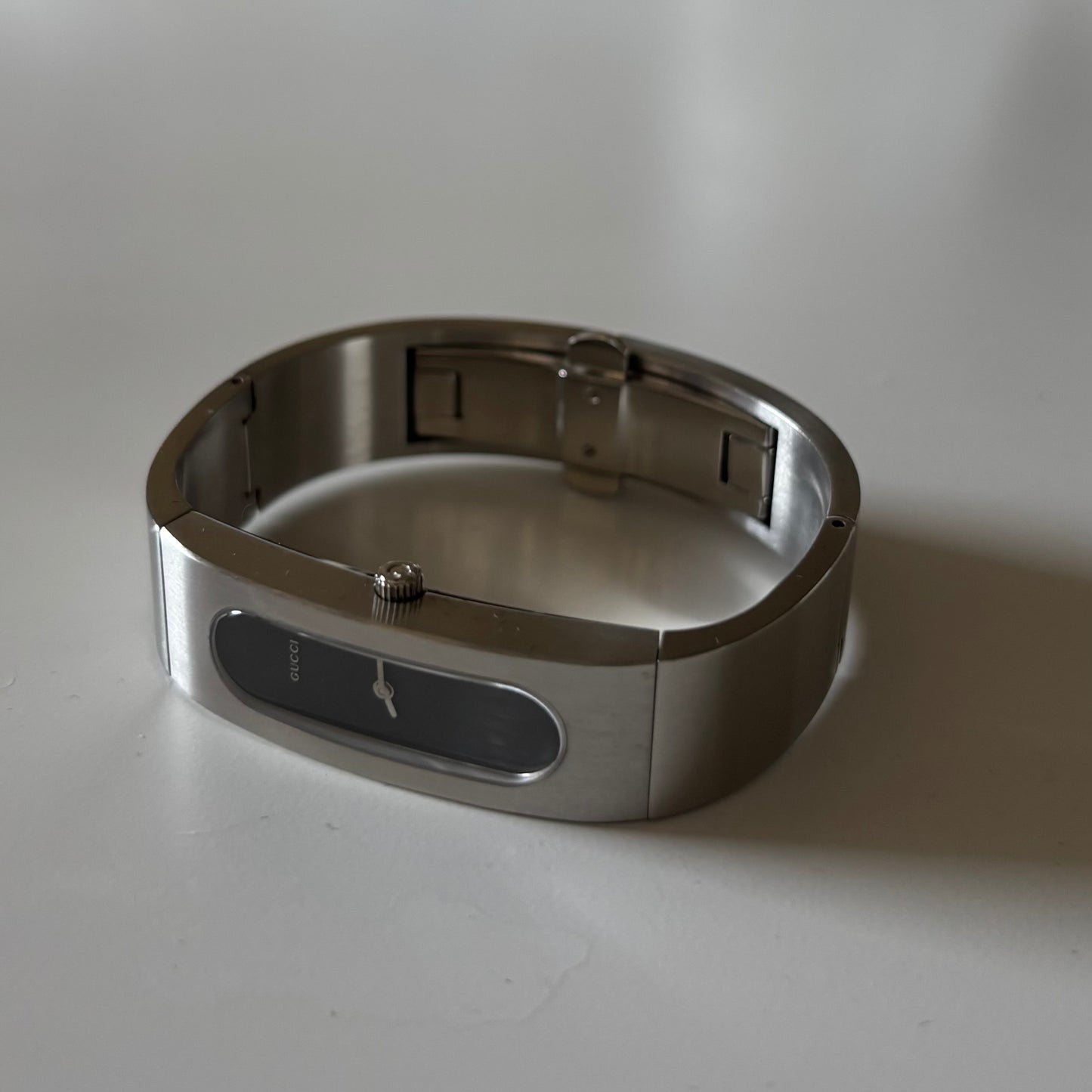 Gucci 1990s Black Dial Stainless steel Silver Bangle Watch