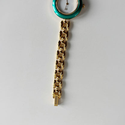 Gucci 1990s Interchangeable Bezel Gold Plated Rice Chain Watch with 6 bezels, case (165mm)