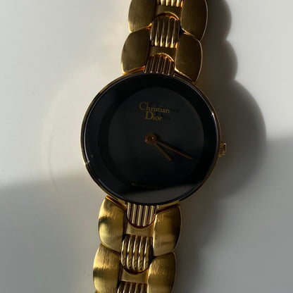 Dior 1990s Black Dial Gold Plated Watch