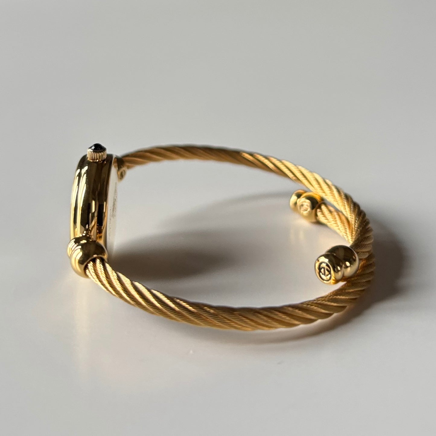 Gucci 1990s Black Dial Gold Plated Cable Bangle Watch