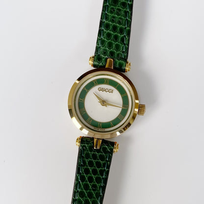 Gucci 1990s Round Green Leather Watch