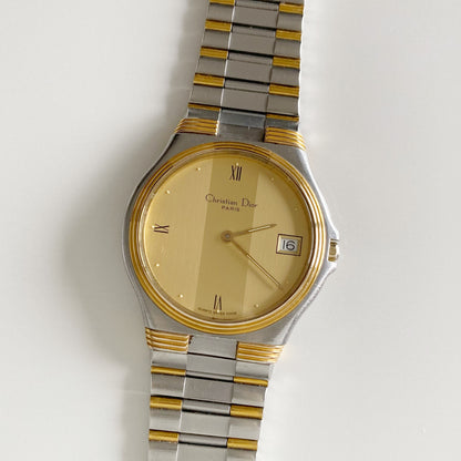 Dior 1990s Date Round Dial Two Tone Watch (Large)