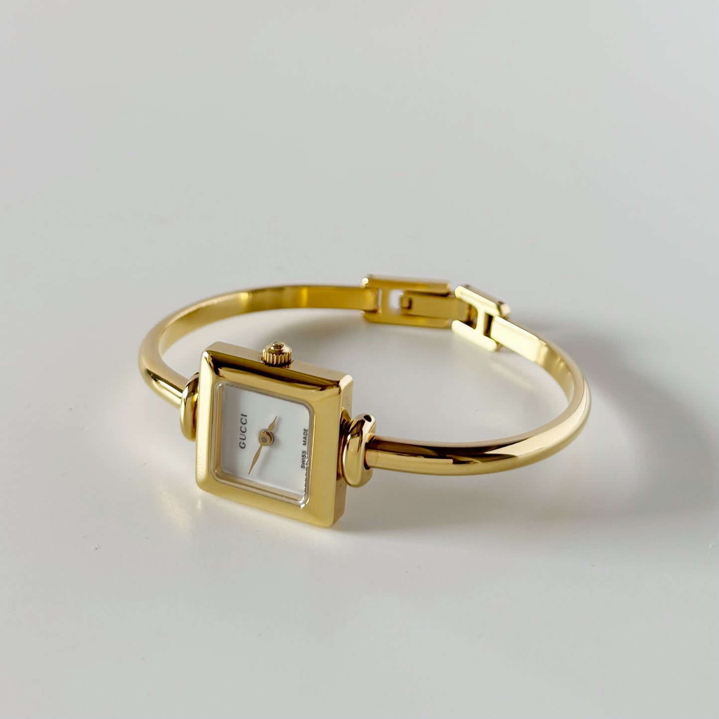 Gucci 1990s Square Dial Gold Plated Bangle Watch