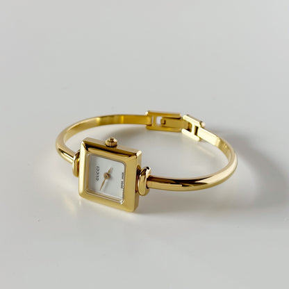Gucci 1990s Square Dial Gold Plated Bangle Watch