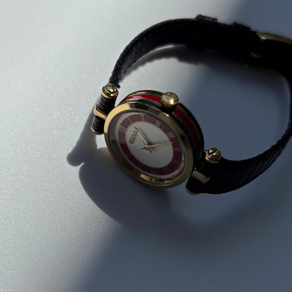 Gucci 1990s Round Dial Red Gold Plated Watch